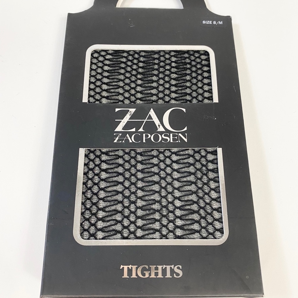 ZAC POSEN ZIG ZAG BLACK TIGHTS STOCKINGS S/M NEW